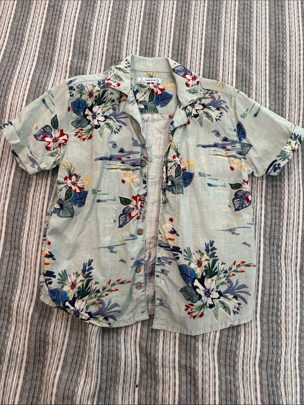 Mayoral Light Green Floral Short-Sleeve Button-Down Shirt